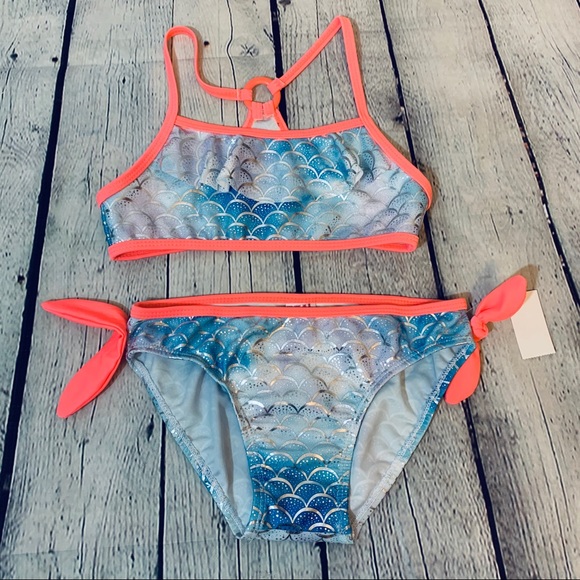 Other - Girls Tankini Blue Mermaid Scales with Coral trim